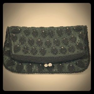 VTG Hand Beaded Black Evening Clutch